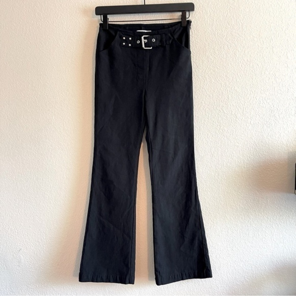 Urban Outfitters Black Flare Stretch Pants Partial Belt High Rise Womens Size 0